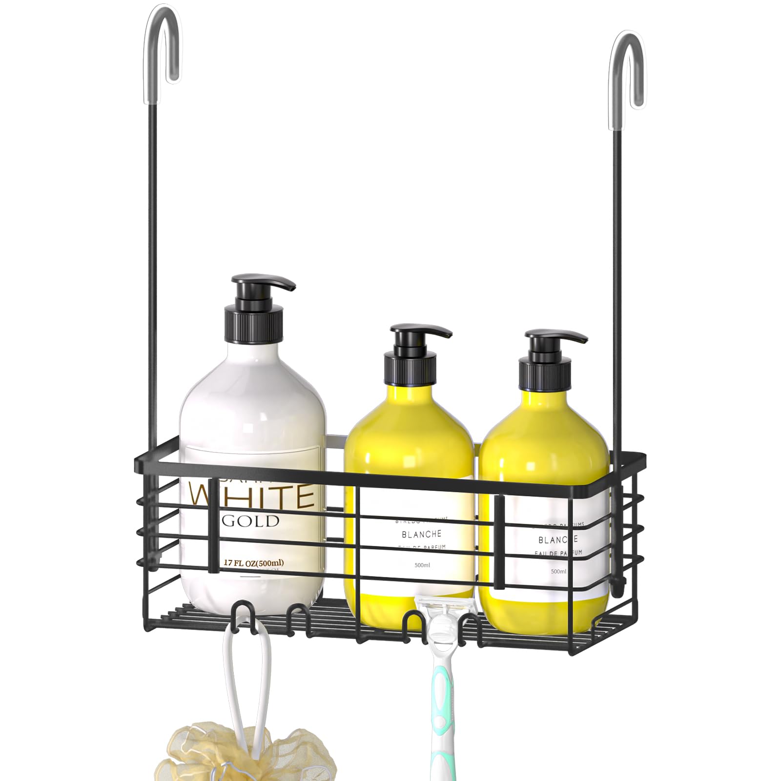 DELLAN Hanging Shower Rack, Shower Organizer Hanging for Bathroom, Shower Rack with Hooks Over the Door, Bathroom Shower Caddy a