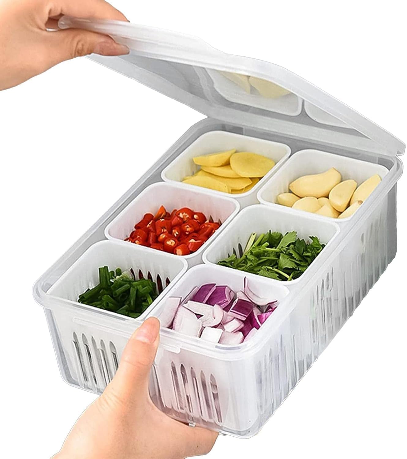 6 Grid Fridge Storage Box Fridge Organiser Storage Boxes For Vegetables Fruits And Snacks, Refrigerator Storage Containers With 