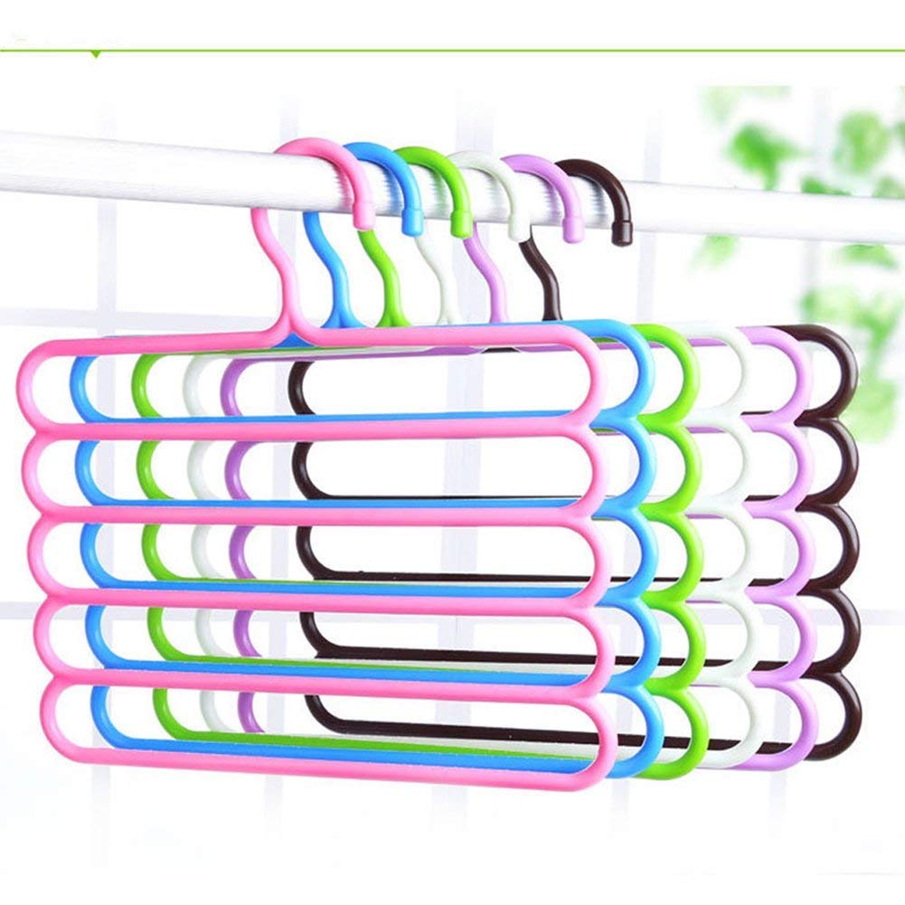 Inditradition 5 Layer Pant Cloth Hanger, Wardrobe Hanger | Space Saving Multi-Layer Design, Assorted Colour, Plastic (Pack Of 8)