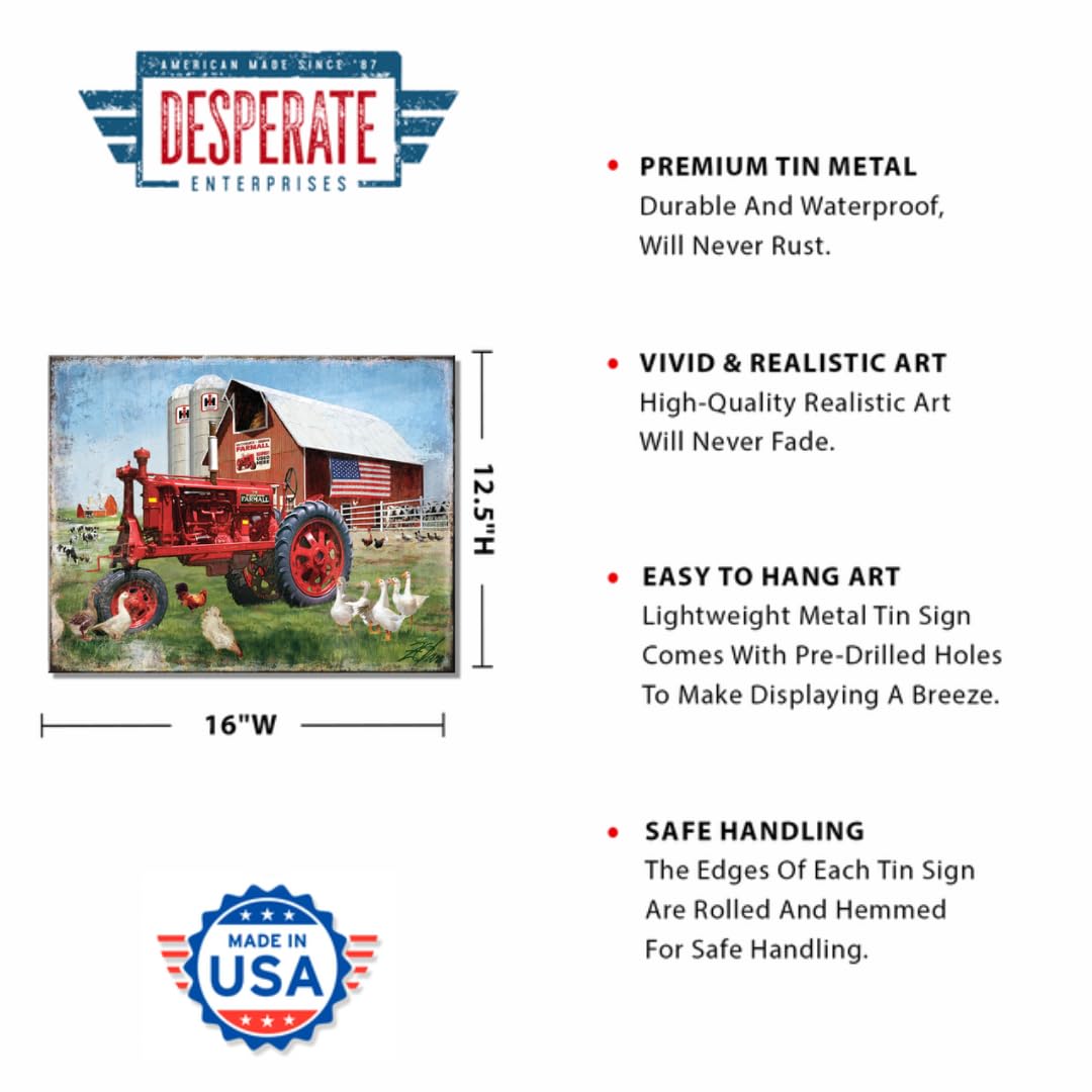 Desperate Enterprises Farmall Big Red Tin Sign - Farmall Tractor Signs - Nostalgic Vintage Metal Signs - Made in the USA