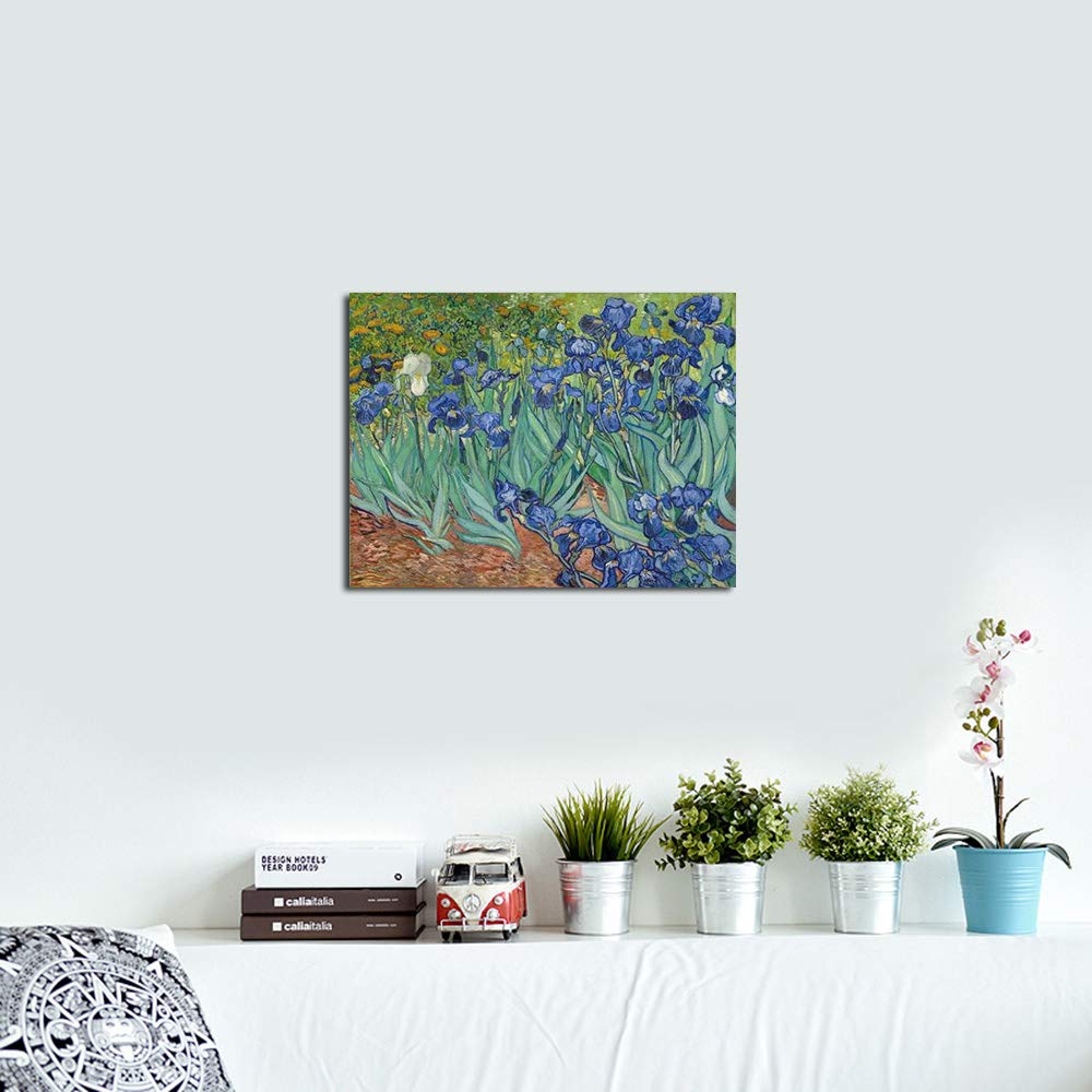 Wieco Art Irises Modern Stretched And Framed Floral Giclee Canvas Print By Van Gogh Famous Flowers Oil Paintings Reproduction Ar