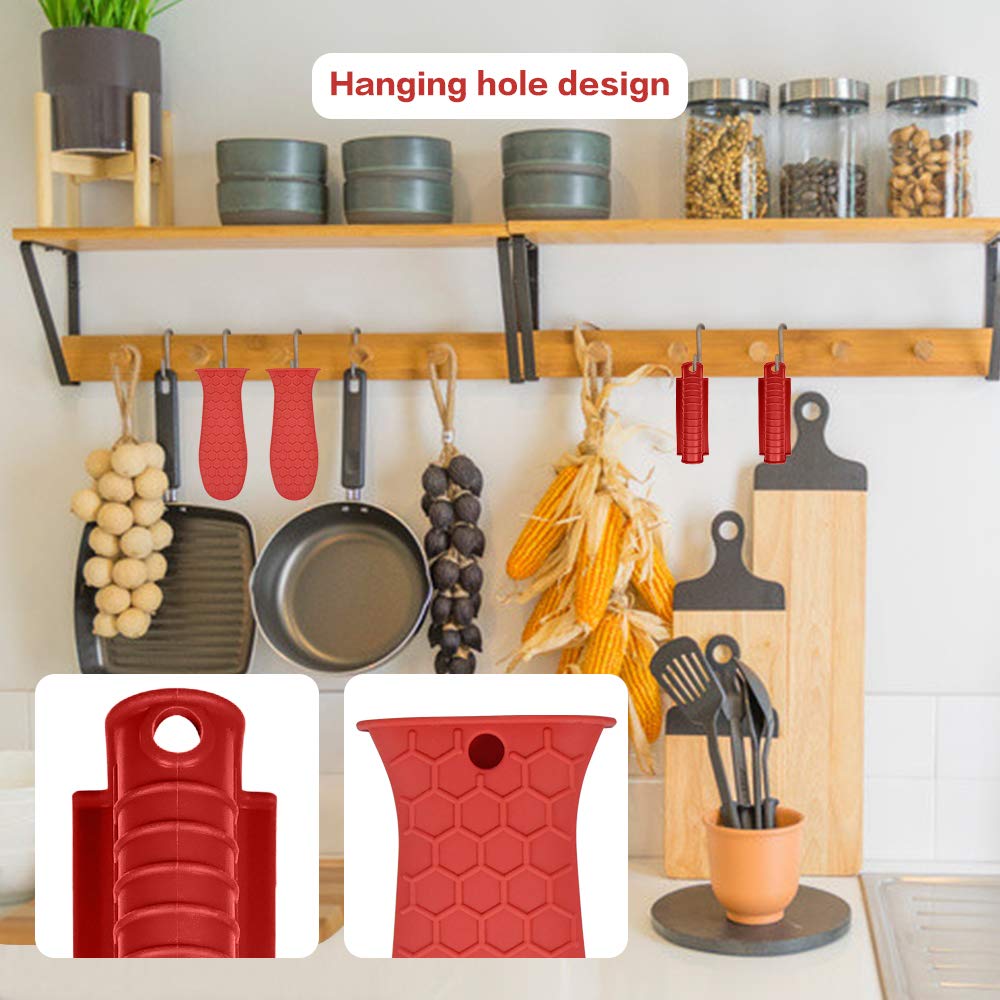 Evahom 4 Pack Silicone Hot Handle Holder,Silicone Assist Handle Holder Iron Skillet Handle Cover Heat Resistant Hot Pan Handle H