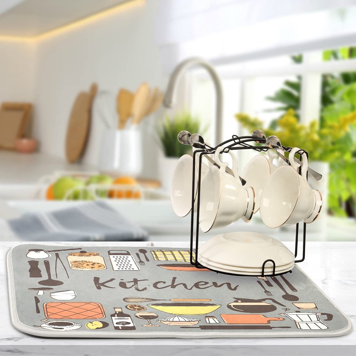 Kitchen Tools Microfiber Dish Drying Mat 18X24 For Kitchen Counter Grey Reversible Dishes Pad Dish Drainer Rack Mats Absorbent F