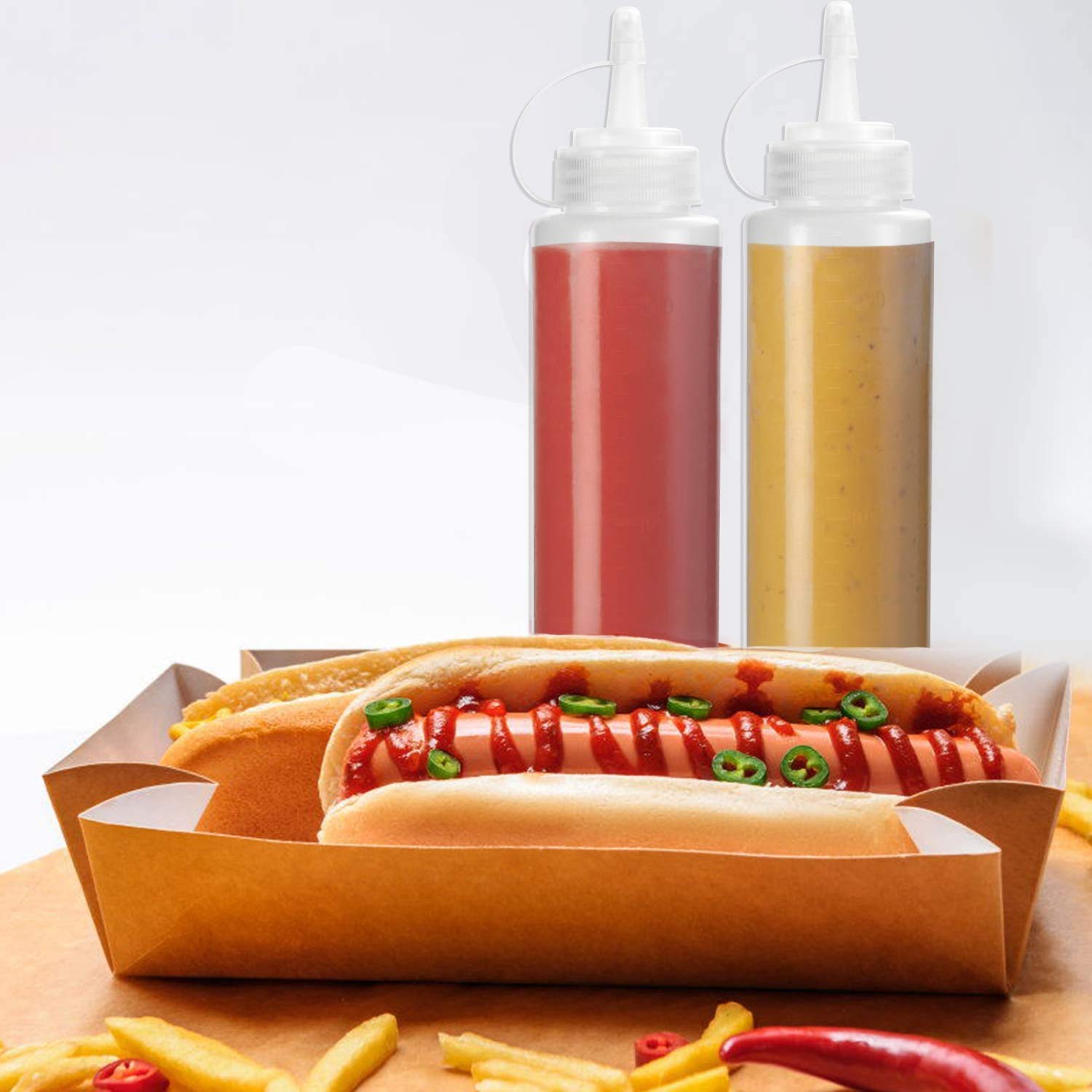 Zollyss Plastic Squeeze Bottle Ketchup Mustard Honey Oil Sauce Dispenser Bottle, White, 650Ml (3 Pcs)