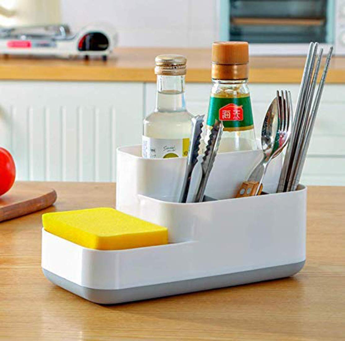 Krushnashry Portable Bathroom Storage Caddy Organizer Washbasin Storage Holder, 24.9 X 11.9 X 11.6 Cm, White