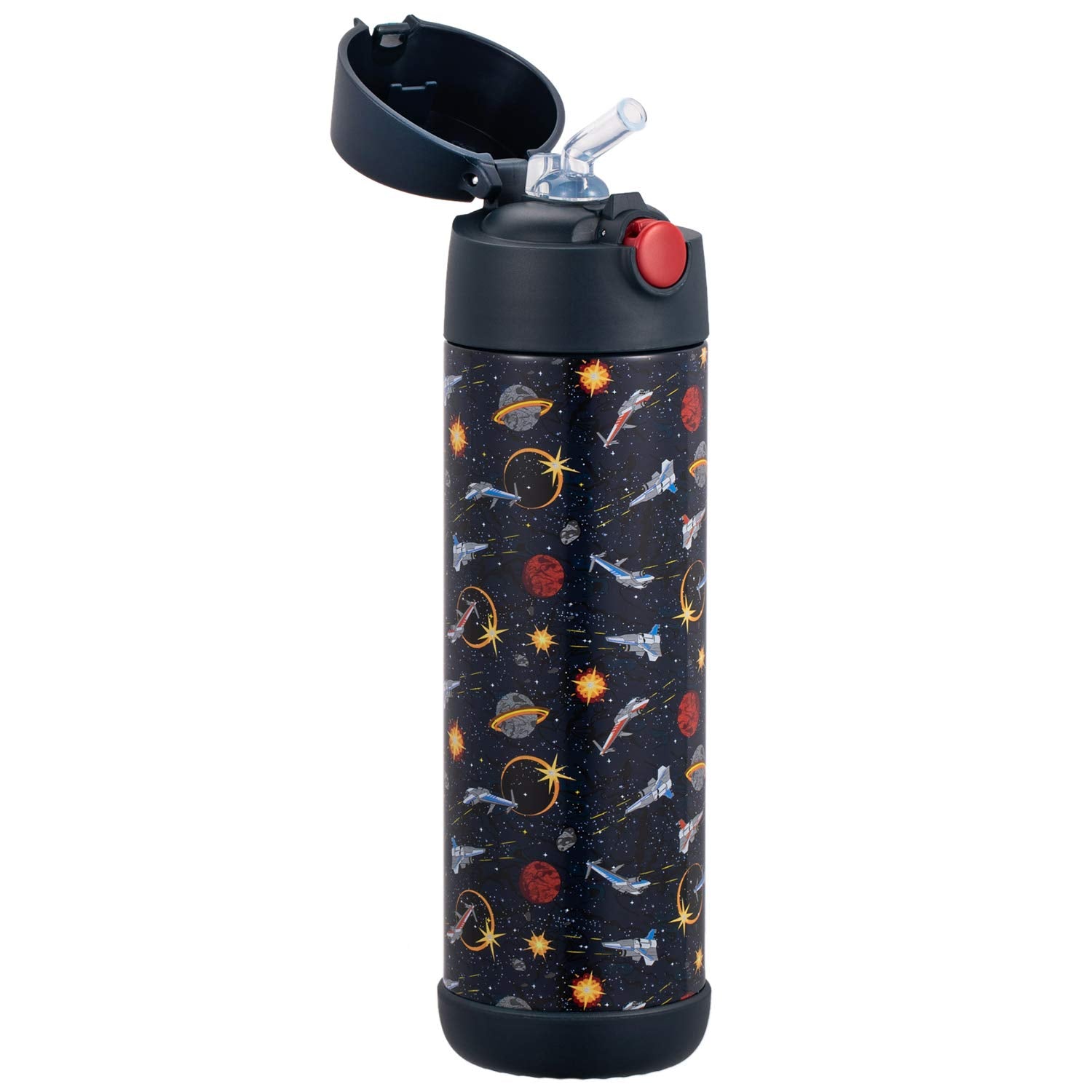 Snug Kids Water Bottle - Insulated Stainless Steel Thermos With Straw (Girls/Boys) - Space Wars, 17Oz