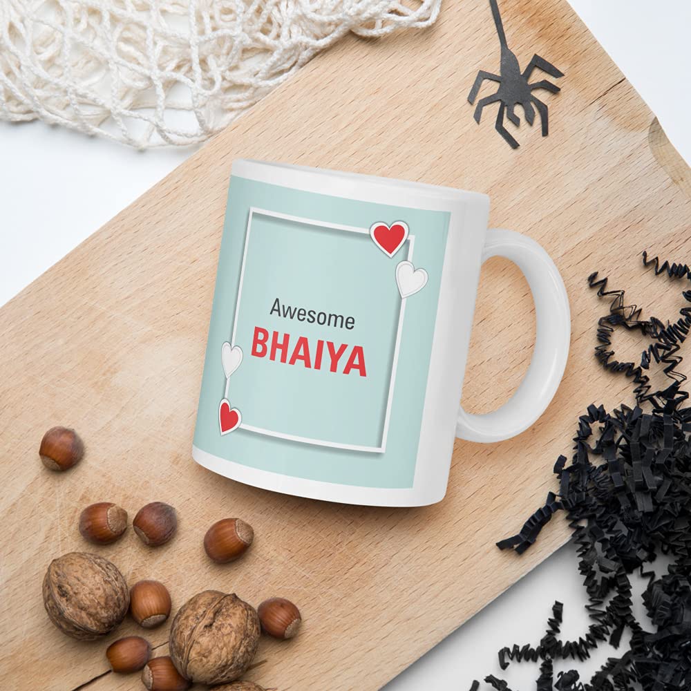 PRINTZILLA PZWM CM5 Microwave Safe Coffee Mug for Gift to Sister Brother Rakhi Birthday 300ml, Awesome Bhaiya