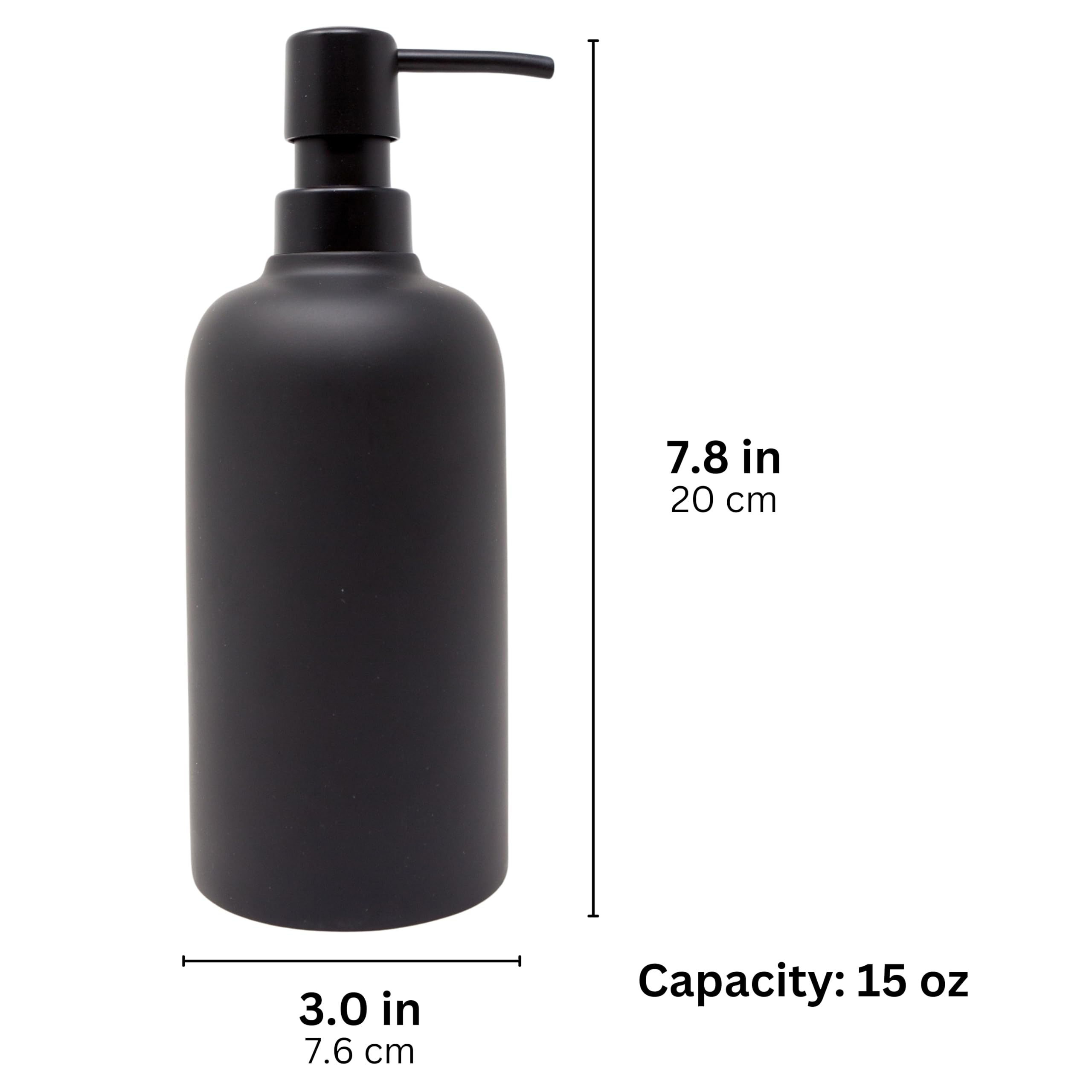 Yew Design Matte Black Soap Dispenser For Bathroom, 15Oz Round Rustproof Liquid Hand Dish Soap Dispenser Pump For Kitchen Sink,