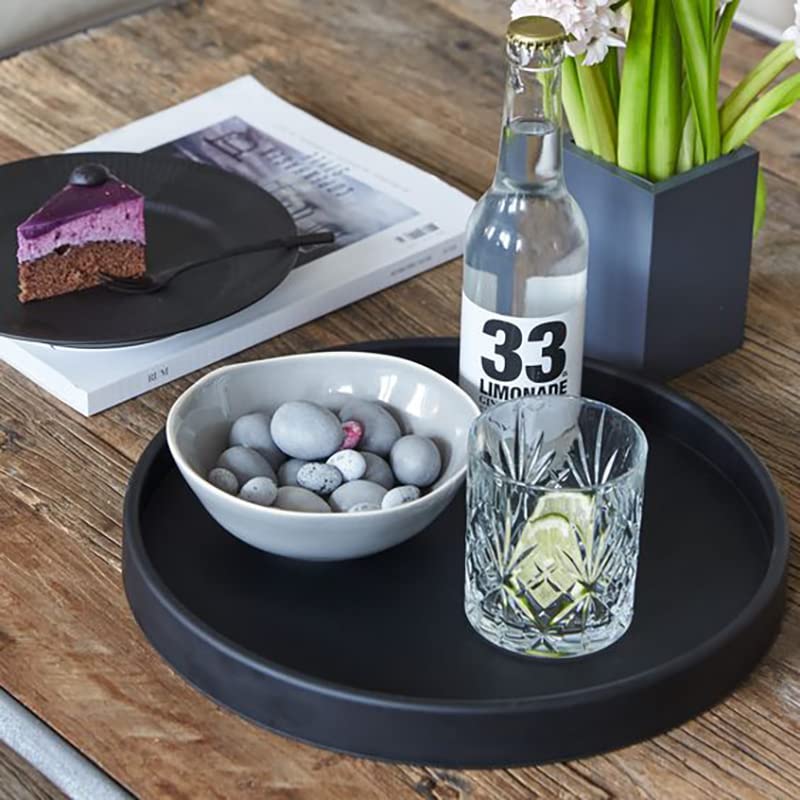 Frtim Black Decorative Serving Round Tray, Black Metal Decor Tray For Home Decor Coffee Dining Table Centerpiece Farmhouse Kitch