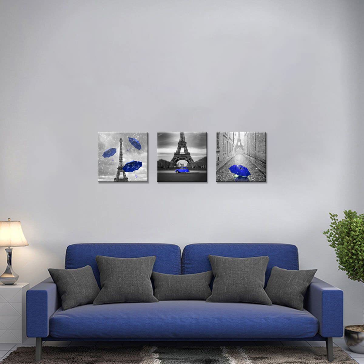 Nan Wind 3 Pcs Black And White Canvas Wall Art For Living Room Bedroom Bathroom Girls Dark Blue Paris Theme Room Decor Oil Paint