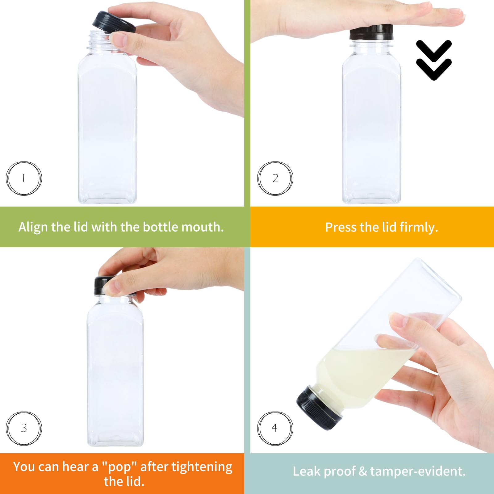 Bakhuk 36Pcs 16Oz Empty Plastic Juice Bottles With Caps, Reusable Clear Bulk Beverage Containers For Juice, Milk And Other Bever