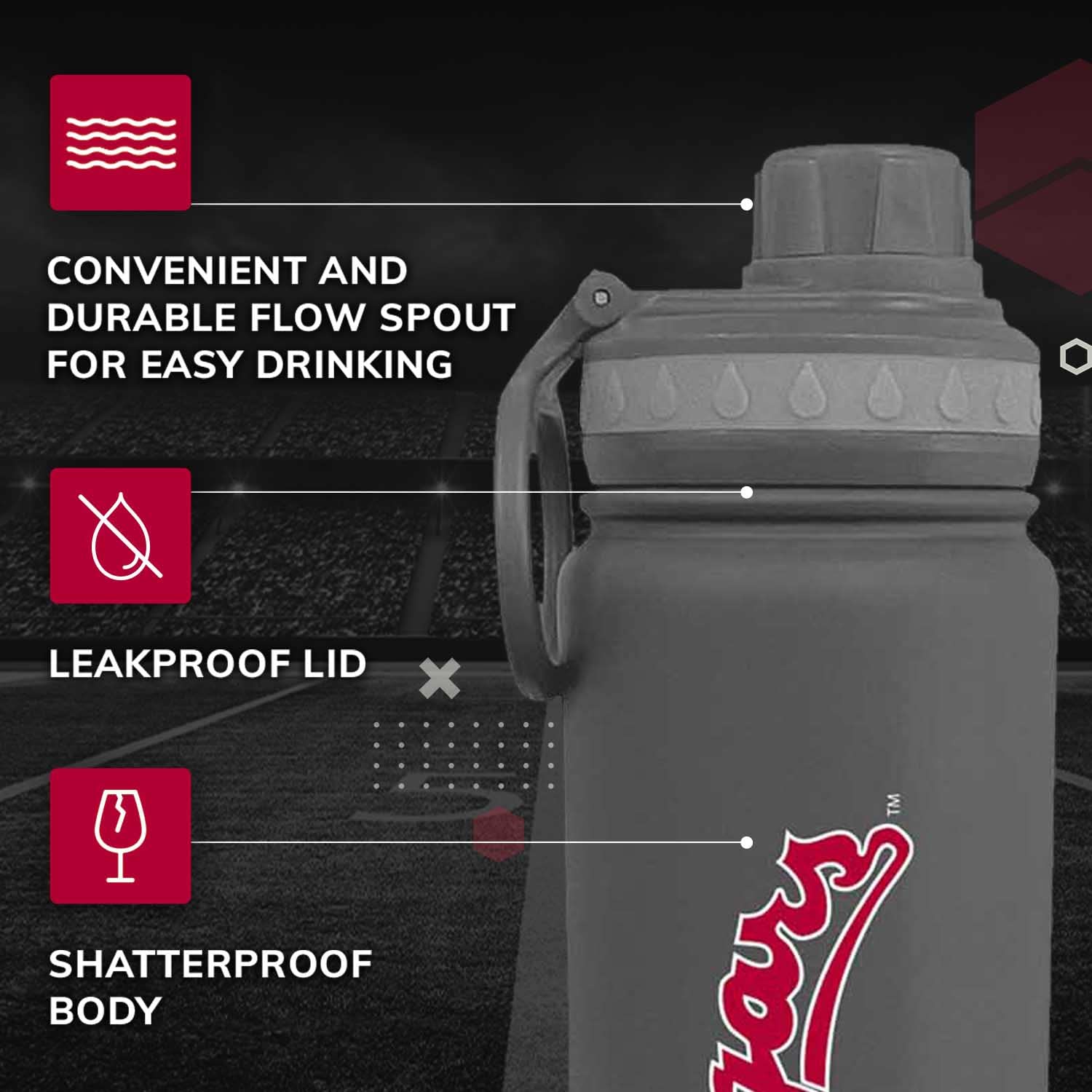 Campus Colors Ncaa Stainless Steel Water Bottle - Twist On Cap - 24 Oz - Carry Clip - Keeps Your Drinks Hot Or Cold For Hours (W