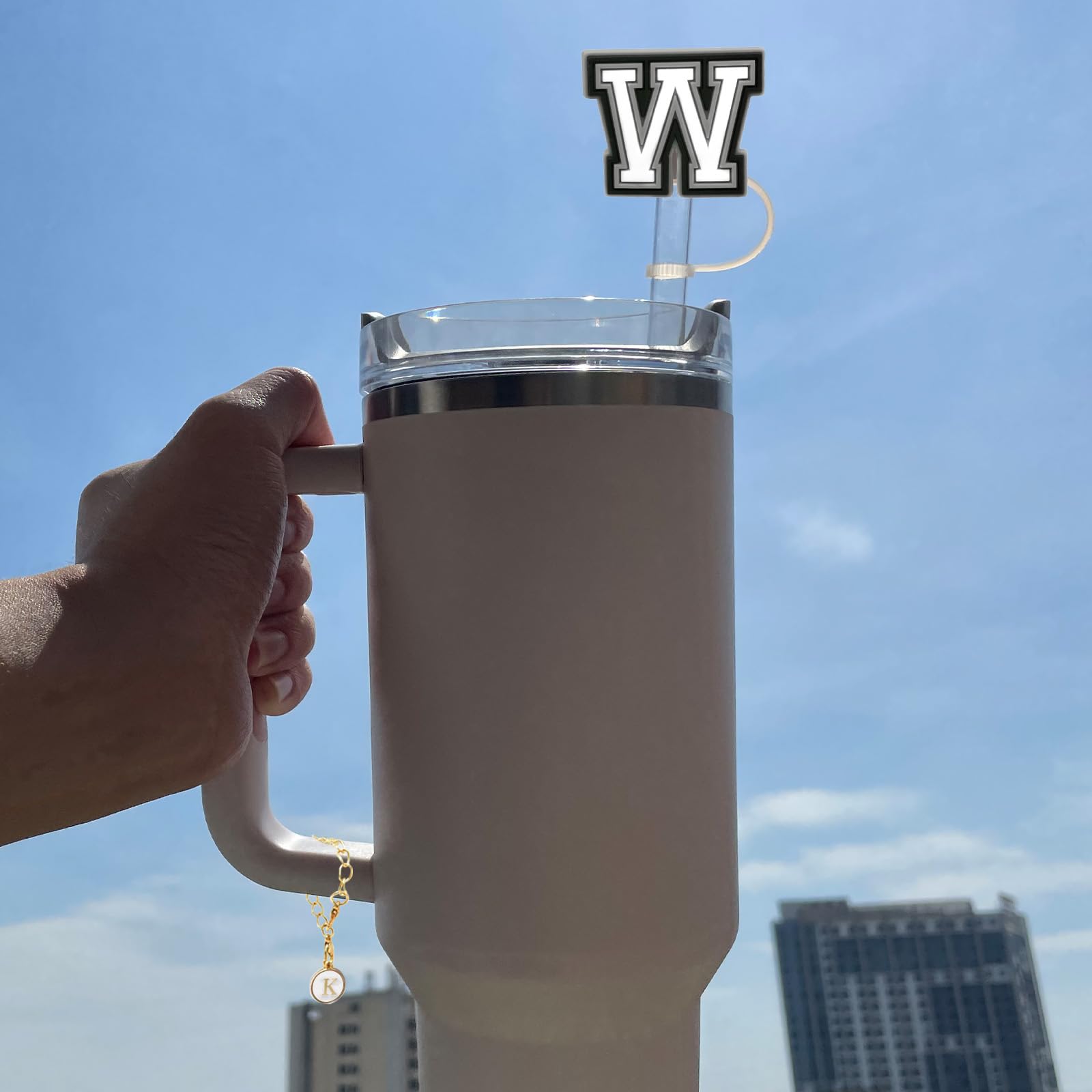 (2+2)2Pcs Straw Cover For Stanley Cup 30&40 Oz 10Mm Straw Topper With 2Pcs Stanley Cup Accessories Letter Charms Name Id Initial