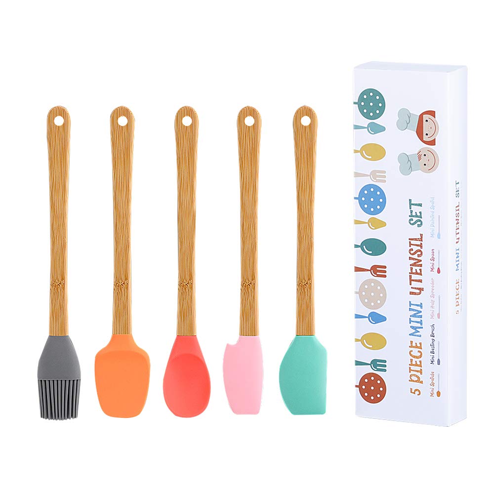 Silicone Spatula, 5 Pack Mini Spatulas Scrapers With Bamboo Handle For Cooking Baking Nonstick Cookware Kitchen Utensils High He