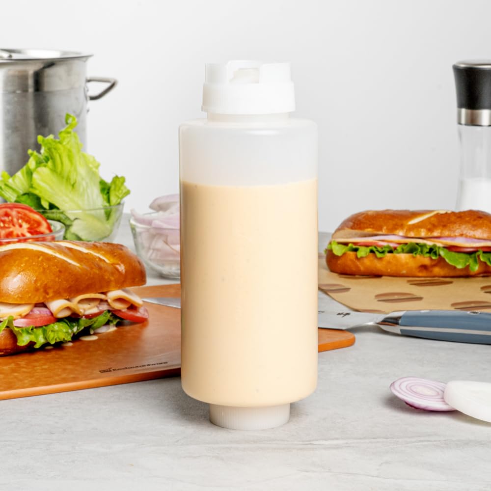 Restaurantware First In First Out 32 Ounce Condiment Squeeze Bottle 6 Refillable Lid Fifo Squeeze Bottle - Precision Dispensing