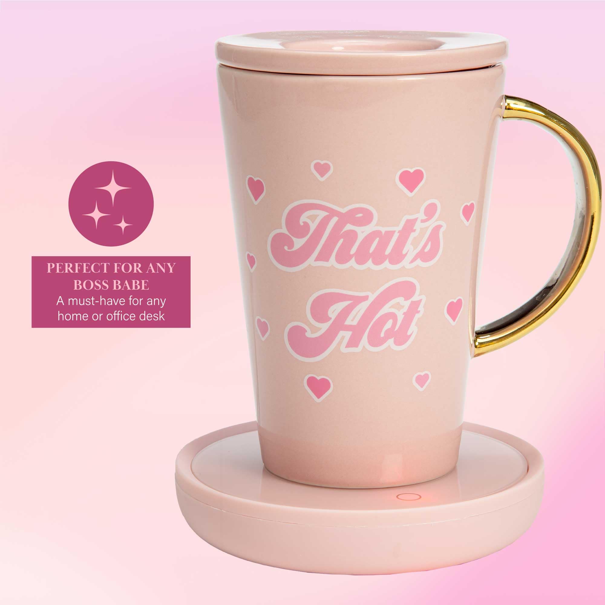 Paris Hilton Electric Mug Warmer Set, Electric Gravity Mug Warmer With 14-Ounce Ceramic Coffee Mug With Lid, Heat Sensitive Colo