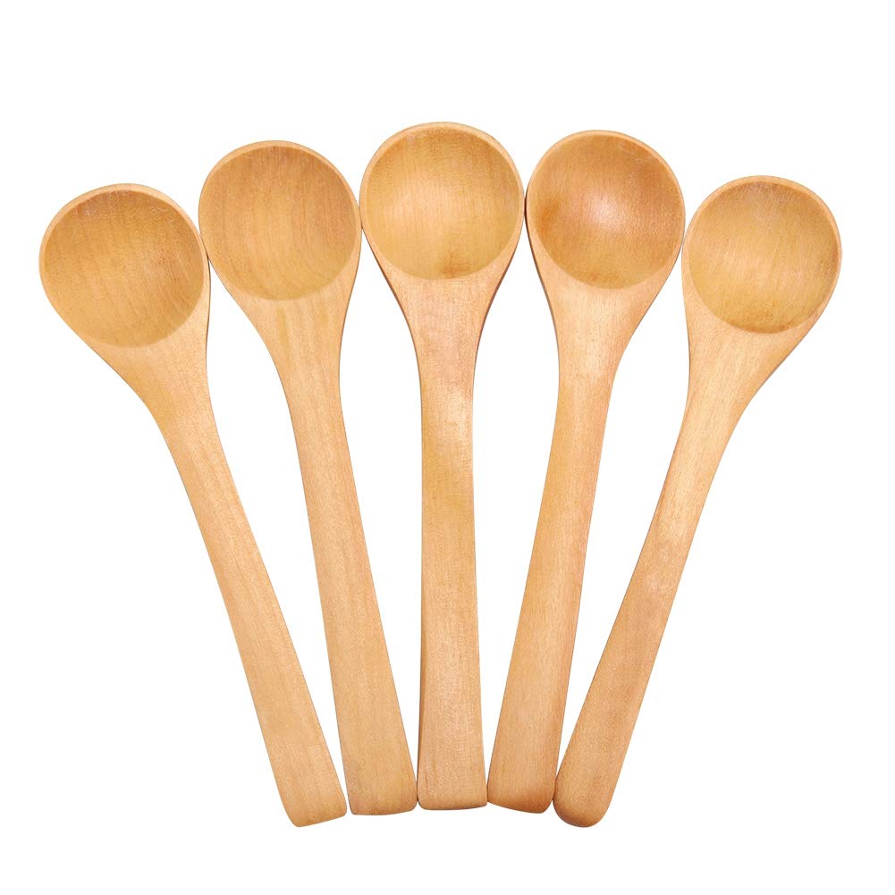 Fdit Mini Wooden Spoon Kids Kitchen Condiment Tool Wood 4.9Inch 30Pcs