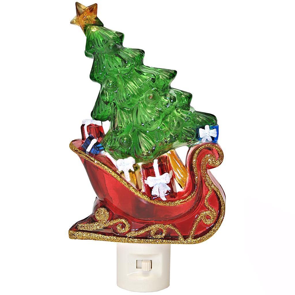 Roman Tree in A Sleigh 6.5 X 2 Inch Acrylic Swivel Plug-in Bubble Night Christmas Lights, Green