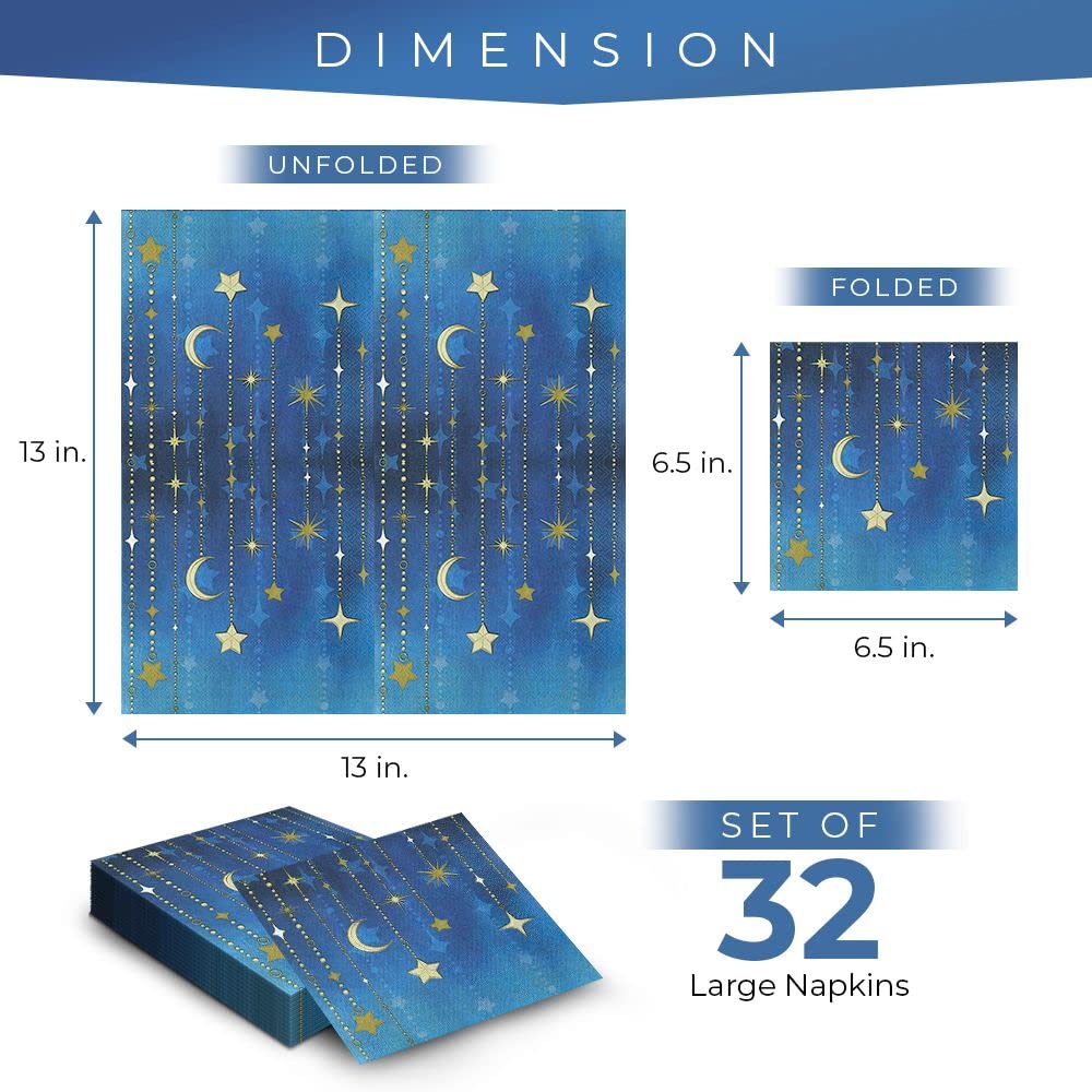 Havercamp Starry Night Luncheon Napkins (32 Pack!) 32 Beautifully Printed Large Luncheon Napkins- Coordinates With Starry Night