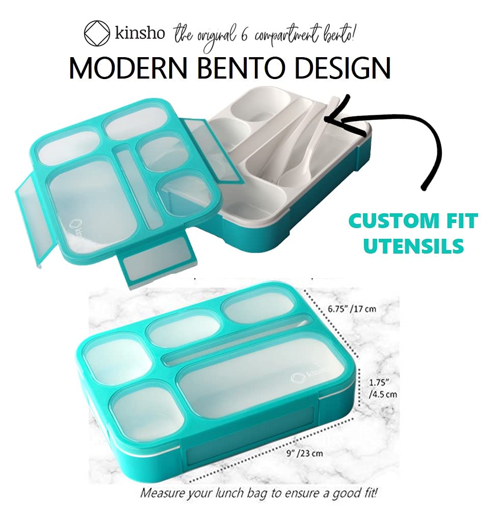 kinsho Bento Box Lunch-Box Containers for Kids  Adults  6 Compartment Lunch-Boxes  Leakproof School Bentobox  Snack or Meal Portion Container  BPA-Free  Teal
