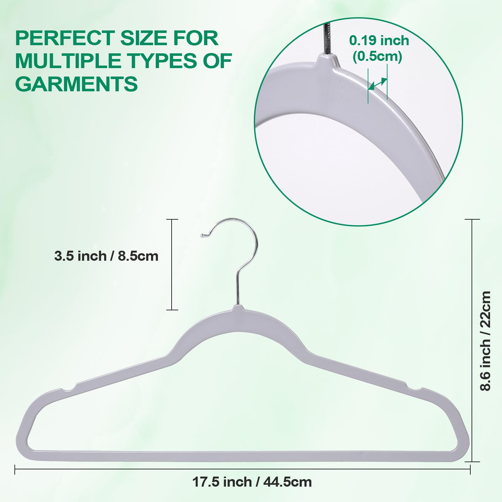 Plastic Coat Hangers 50 Pack - Space Saving Ultra Thin Non-Velvet Clothes Hangers With 360Rotating Hook - Heavy Duty Grey Pant H