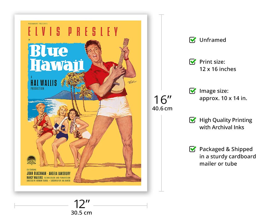 Elvis Presley In Blue Hawaii - Vintage Film Movie Poster By Rolf Goetze C.1961 - Bamboo Fine Art 290Gsm Paper (Unframed) 12X16In