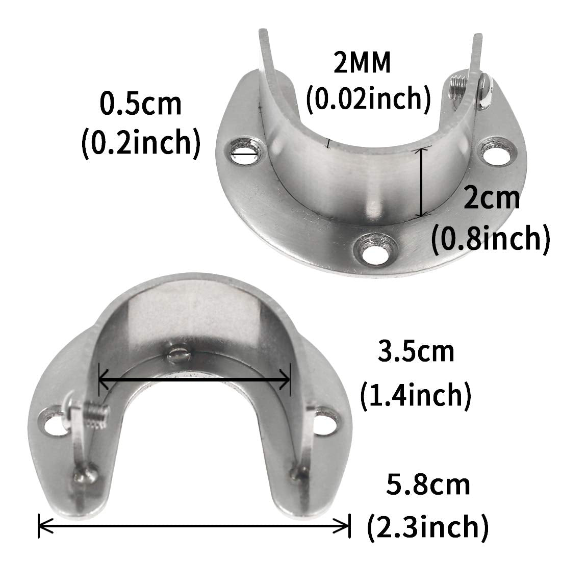 Seimneire 2Pcs Heavy Duty Stainless Steel Rod Socket, Wardrobe Bracket Flange Rod Holder Closet Rod End Supports Fit 1-1/3'' Dia