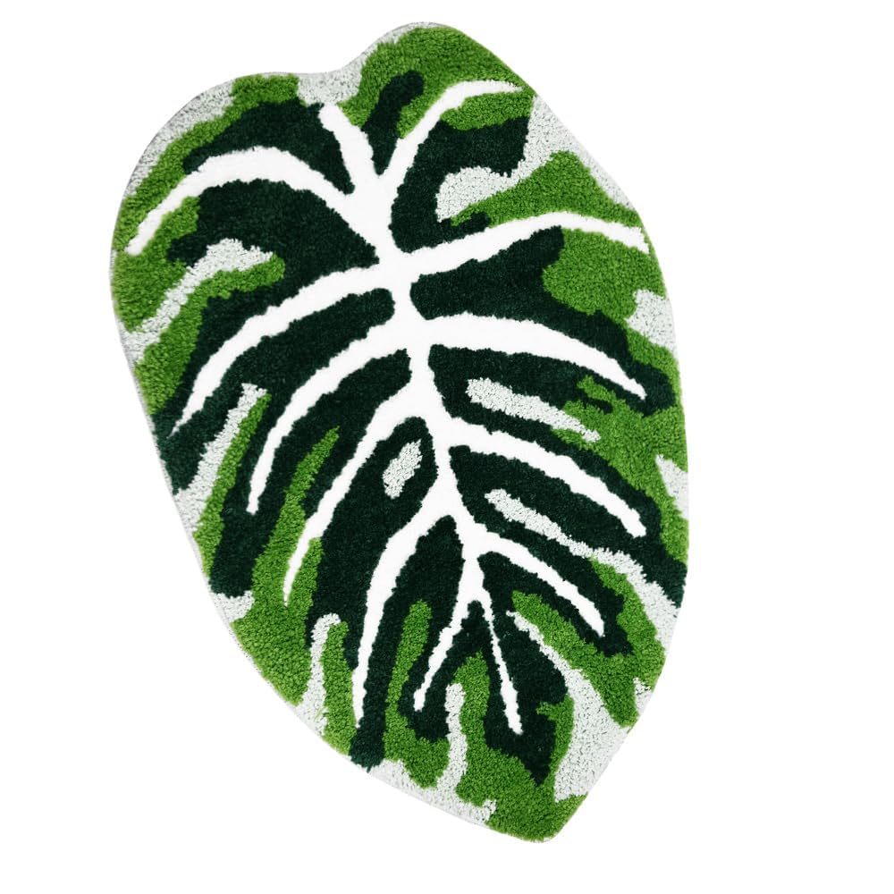 Baahrnom Bathroom Rugs 32'' X 20'' Extra Soft Green Bath Mat Non Slip Machine Washable 3D Tufted Cute Leaf Rug Durable And Super