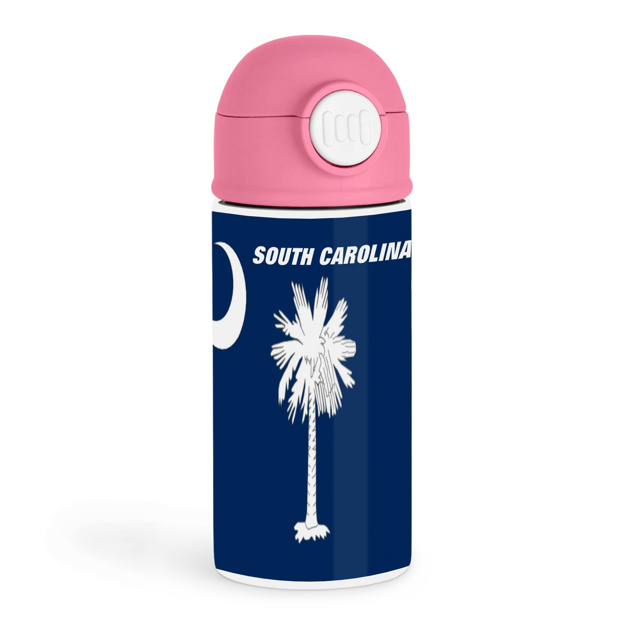 Sentimental South Carolina Fans 12oz Kids Pink Bottle  Navy bottle with white palm tree and crescent moon  School, Road Trip