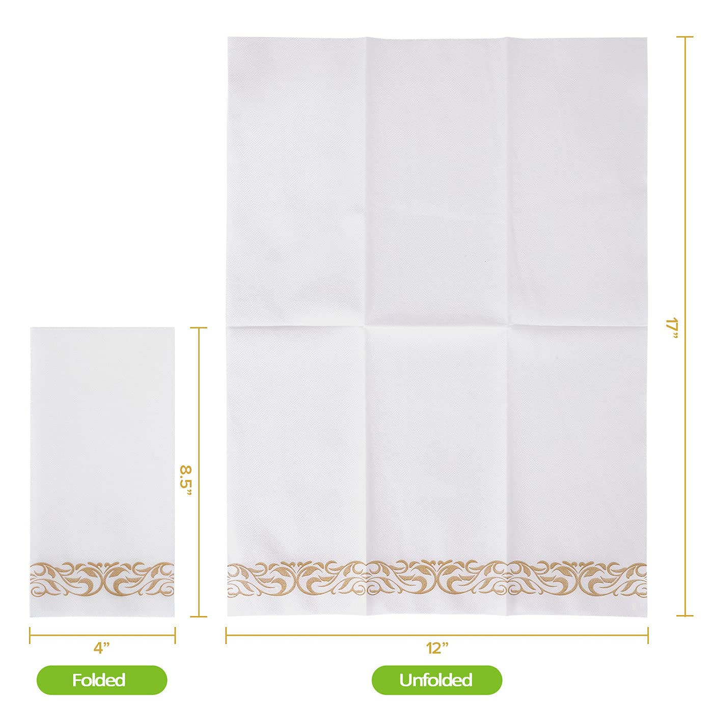 [200 Pack] Disposable Guest Towels Soft and Absorbent Paper Hand Towels Durable Decorative Bathroom Hand Napkins for Kitchen Parties Weddings Dinners or Events White and Gold