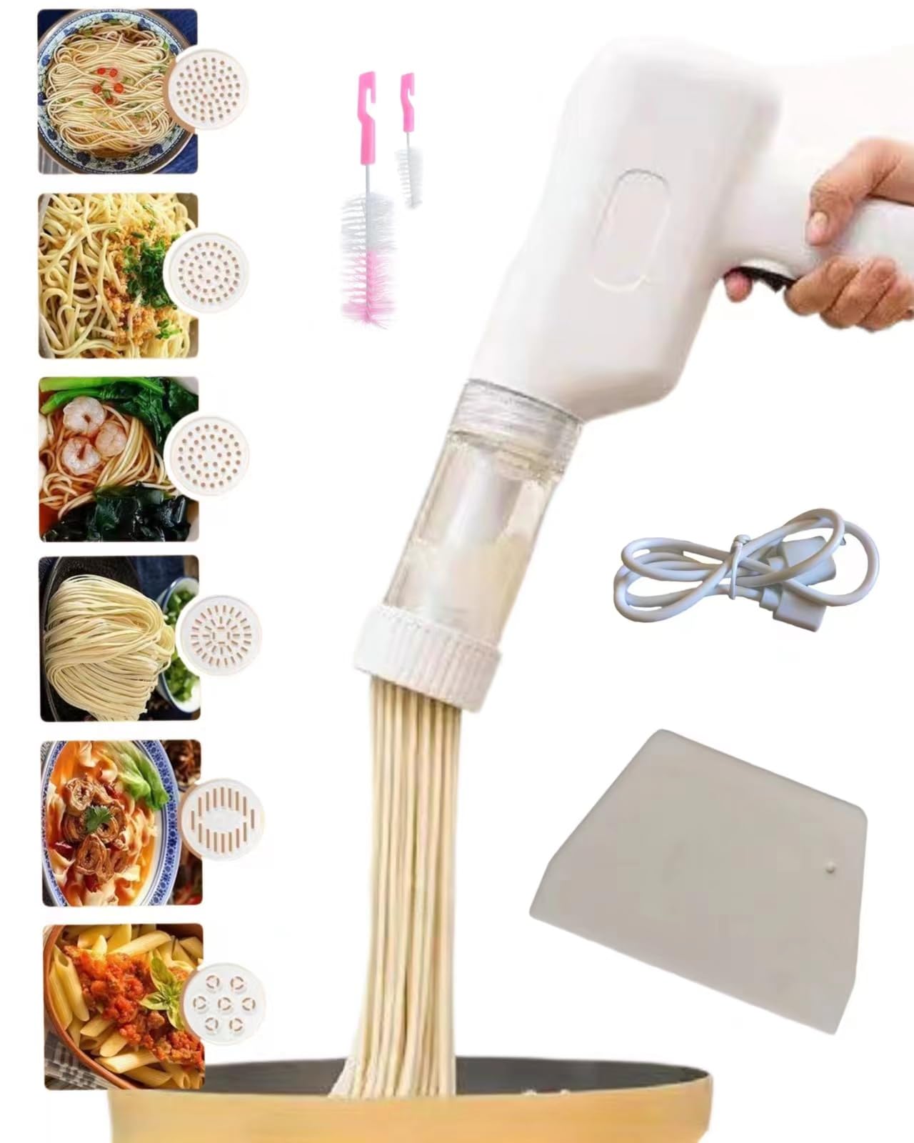 Handheld Electric Noodle Machine, Portable Italian Noodle Making Machine With Mold And Cutting Tools, 6-In-1 Cordless Noodle Mac