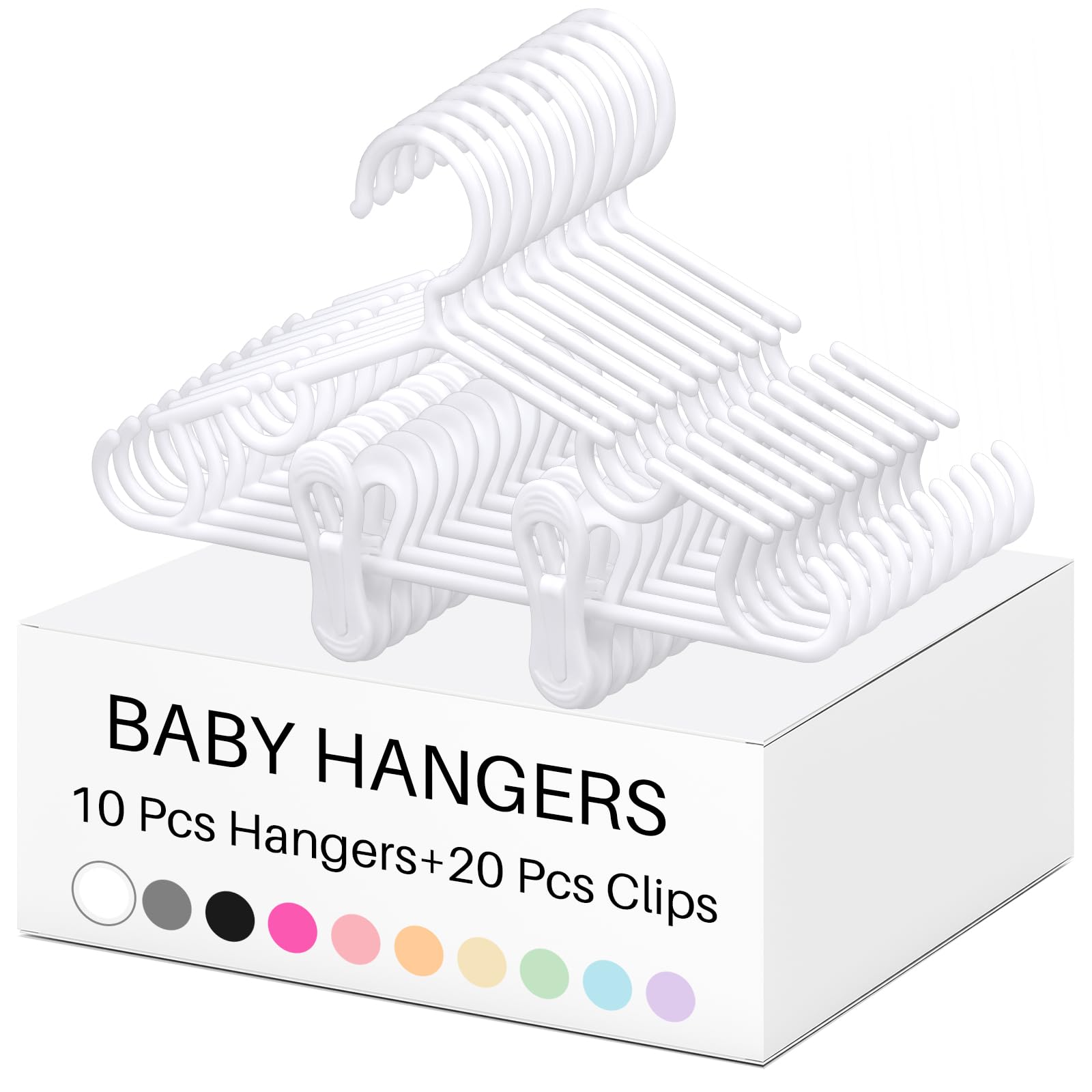 Hsei 5/10/40 Pack Baby Hangers with 10/20/80 Clips Plastic Kids Pants Hanger for Newborn Nursery/Daycare/Preschool Closet/Wardro
