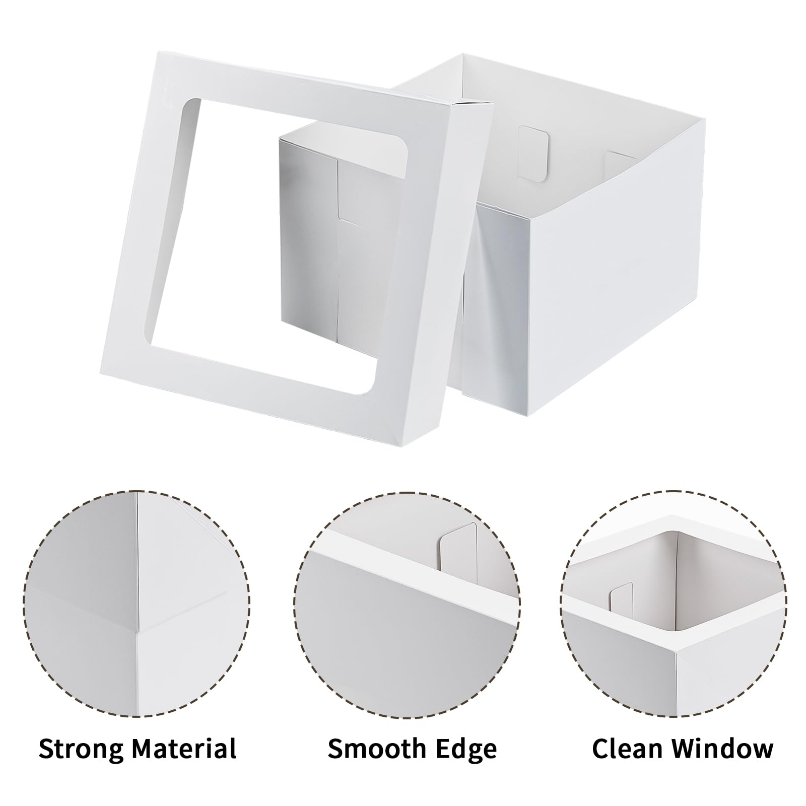 Moretoes 10Pcs Cake Boxes 12X12X8 Inch White Bakery Boxes With Window Tall Dessert Cardboard Boxes For Cakes Cupcakes Pies Donut