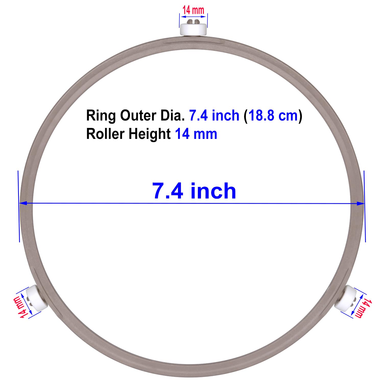 Jolaxy 7.4'' Microwave Turntable Ring with 14 mm Rollers  Microwave Oven Tray Support  Glass Plate Rotating Roller Ring  Ring Outer Diameter 7.4 inches (18.8 cm)  Roller Height 14 mm