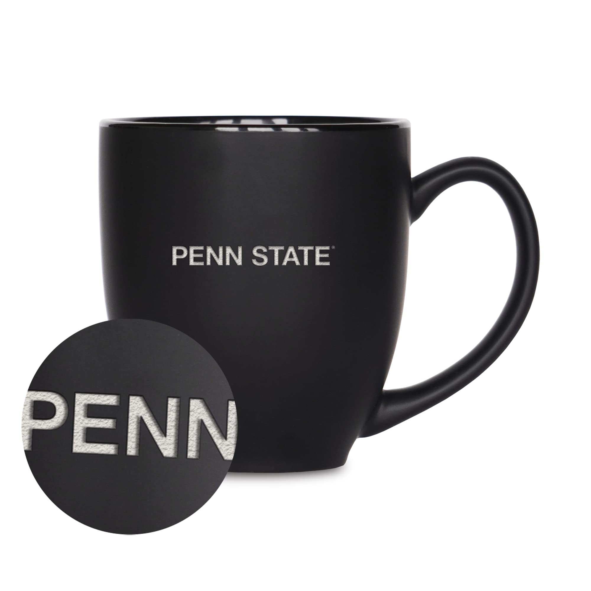 Rico Industries NCAA Penn State Nittany Lions - PSU Main 15oz Laser Engraved Matte Black Ceramic Bistro Mug - For Hot or Cold Dr
