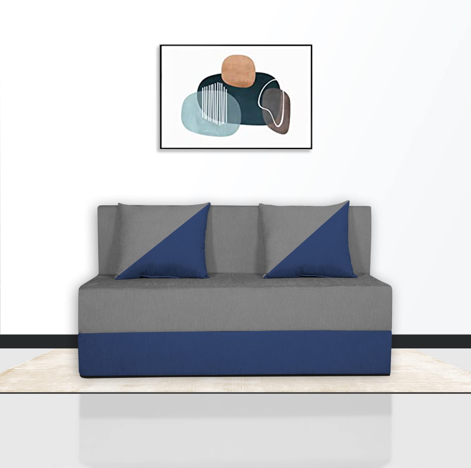 Adorn India Easy Desmond 2 Seater Sofa Cum Bed 4 X 6 (Blue & Grey) (1 Year Warranty)