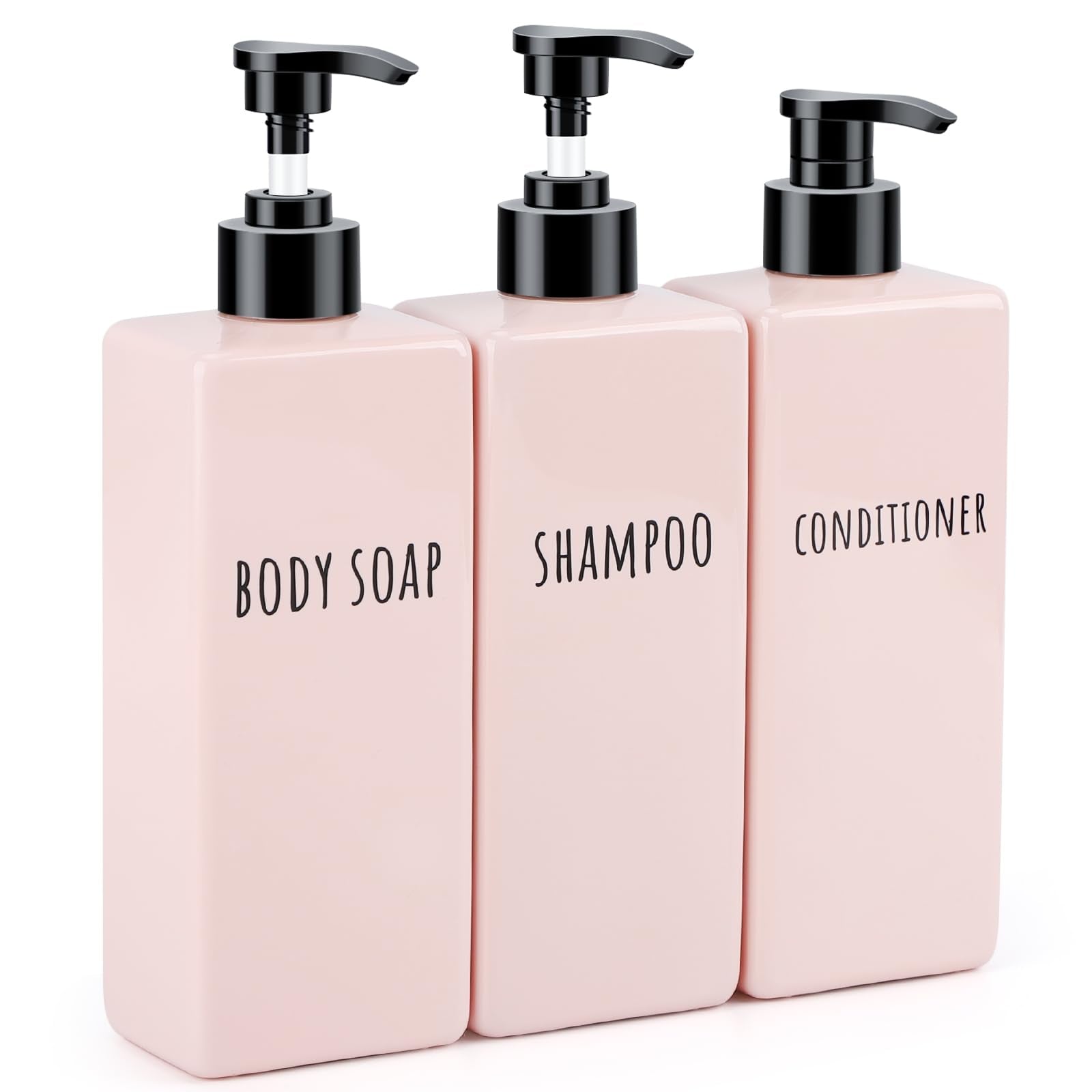 Segbeauty Refillable Shampoo And Conditioner Bottles, 3Pcs 16.9Oz Square Plastic Bathroom Soap Dispenser Set, 500Ml Empty Shower