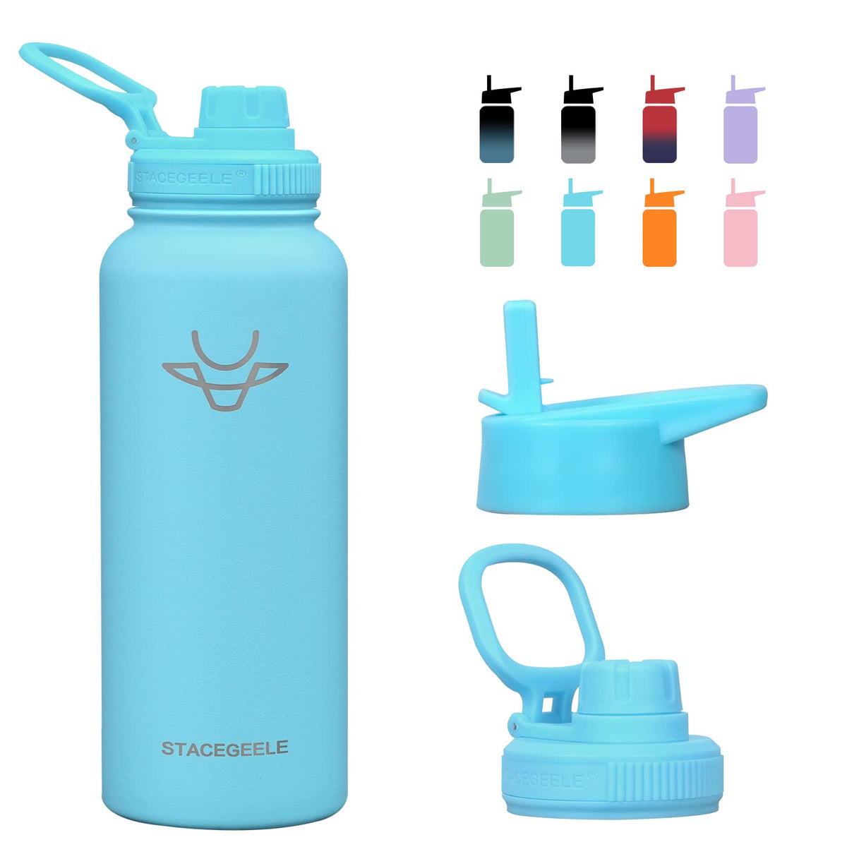 Stacegeele 40Oz Insulated Water Bottle With Straw 18/8 Stainless Steel Water Bottle With 2 Lids Metal Water Bottle Large Flask V