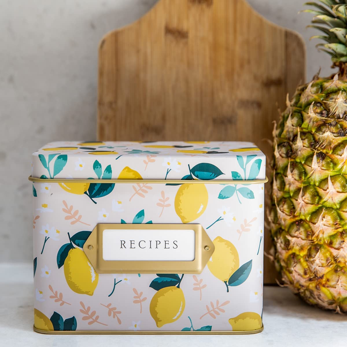 Jot & Mark Recipe Card Complete Gift Box | Decorative Recipe Tin Box (Lemon Zest)