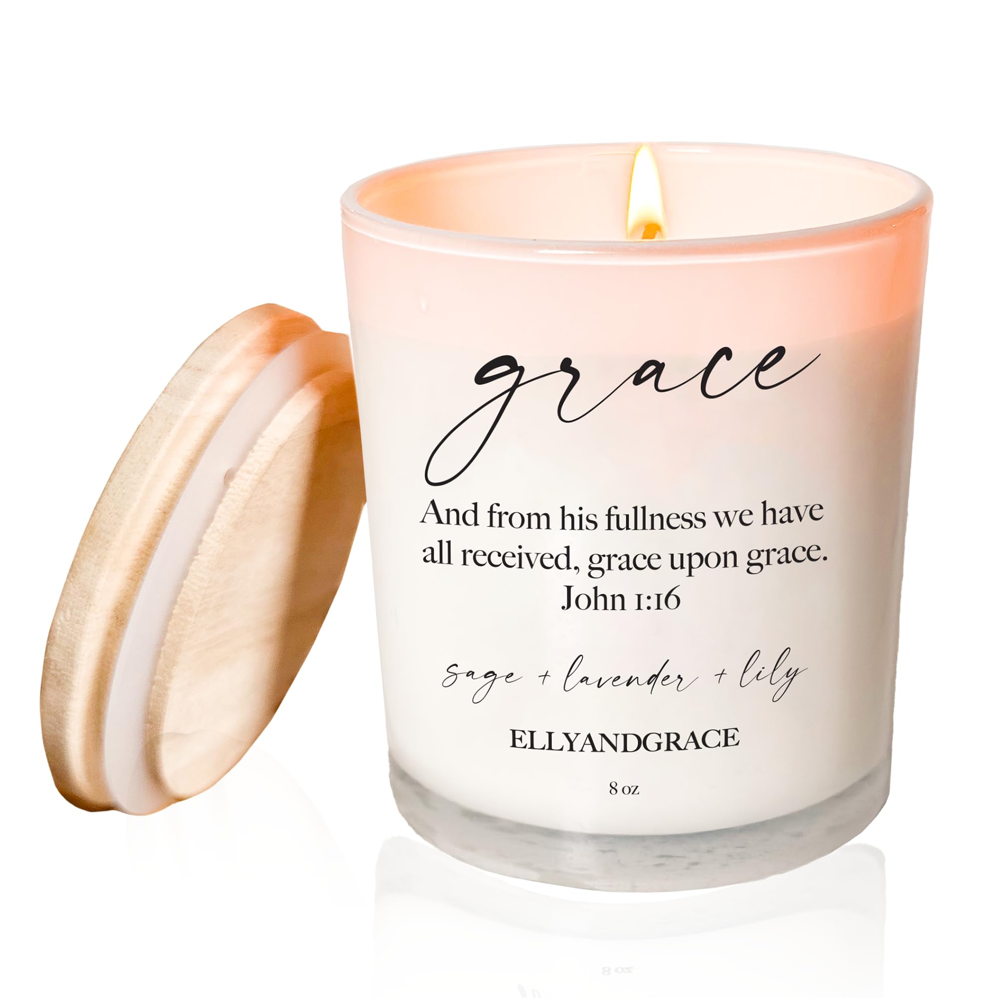 Elly & Grace - Scented Glass Soy Candle with Inspirational Bible Verse - Christian Gifts for Women Scented Candles for Home Thin