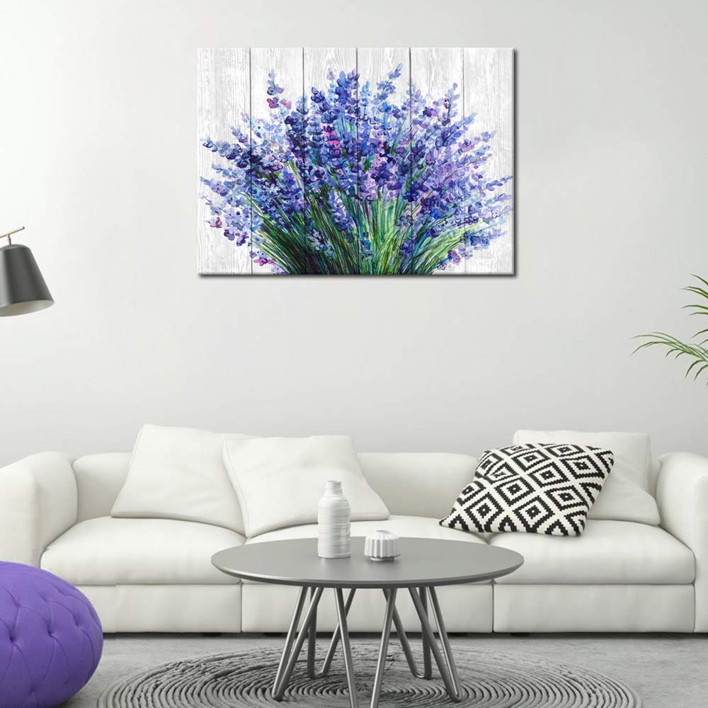 arteWOODS Lavender Wall Art Blue Flowers Watercolor Painting Canvas Picture for Bathroom Bedroom Wall Decor Modern Blossom Canvas Art for Living Room Office Home Decoration 20'' x 28''