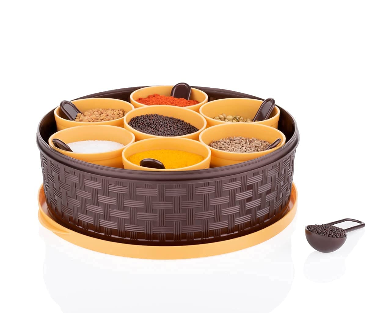 Xyno Extra Large Plastic Spice Box Masala Dabba Dani Box For Kitchen With See Through Lid (7 Containers)