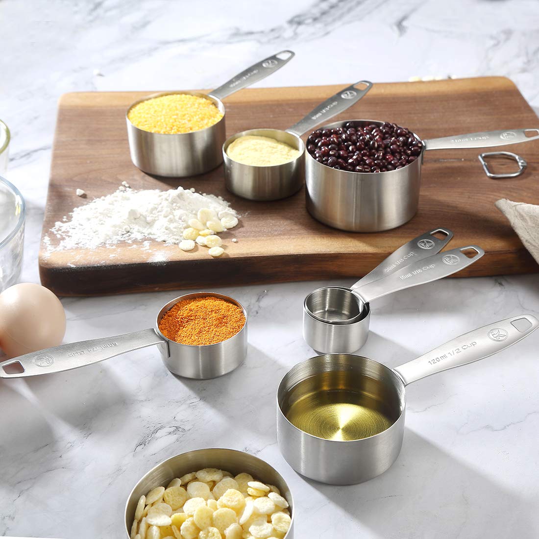 Lucksury Stainless Steel Measuring Cups Set, 8 Pieces, Heavy Duty, Ergonomic Handle, Silver