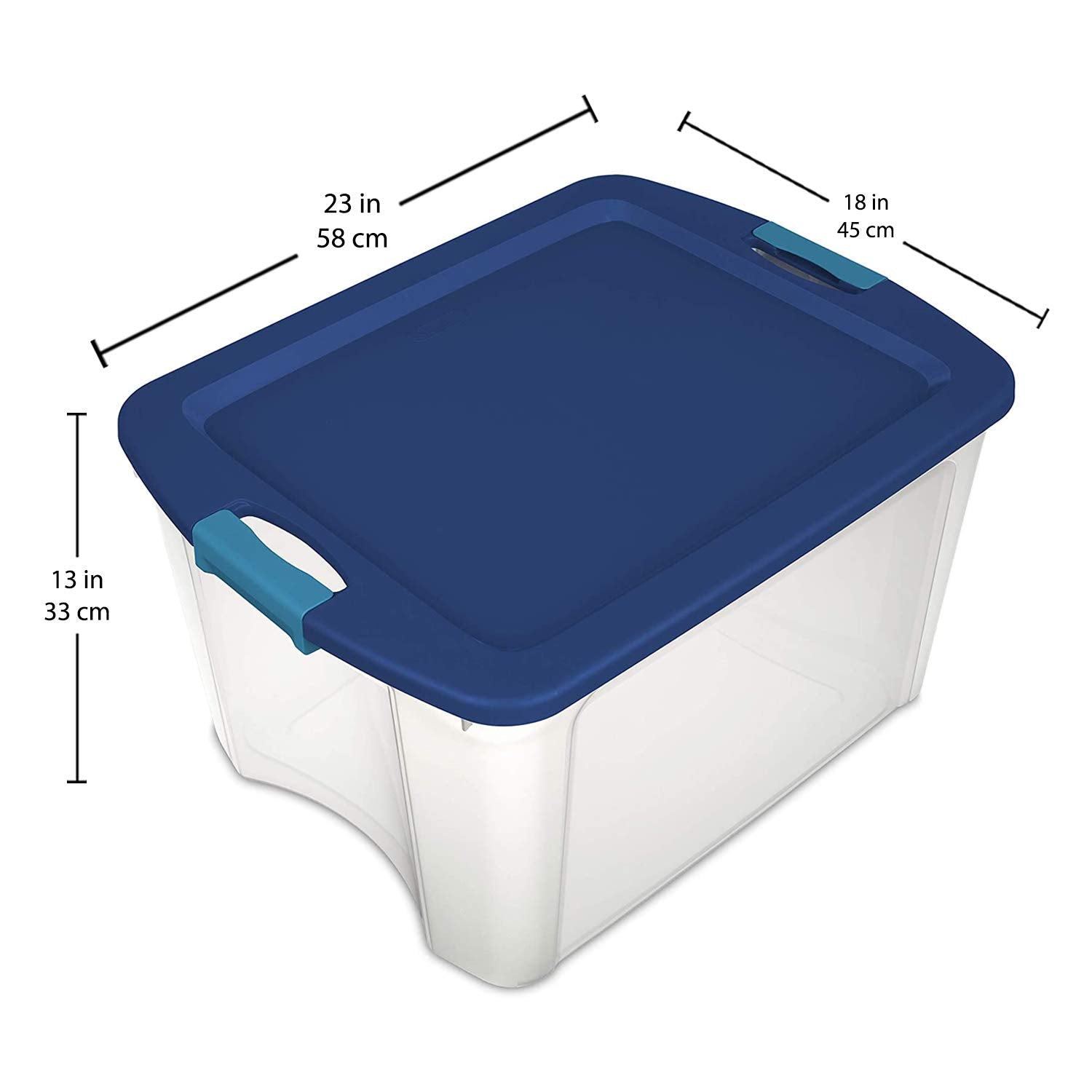 Sterilite 18 Gal Latch And Carry, Stackable Storage Bin With Latching Lid, Plastic Container To Organize Closets, Clear With Blu