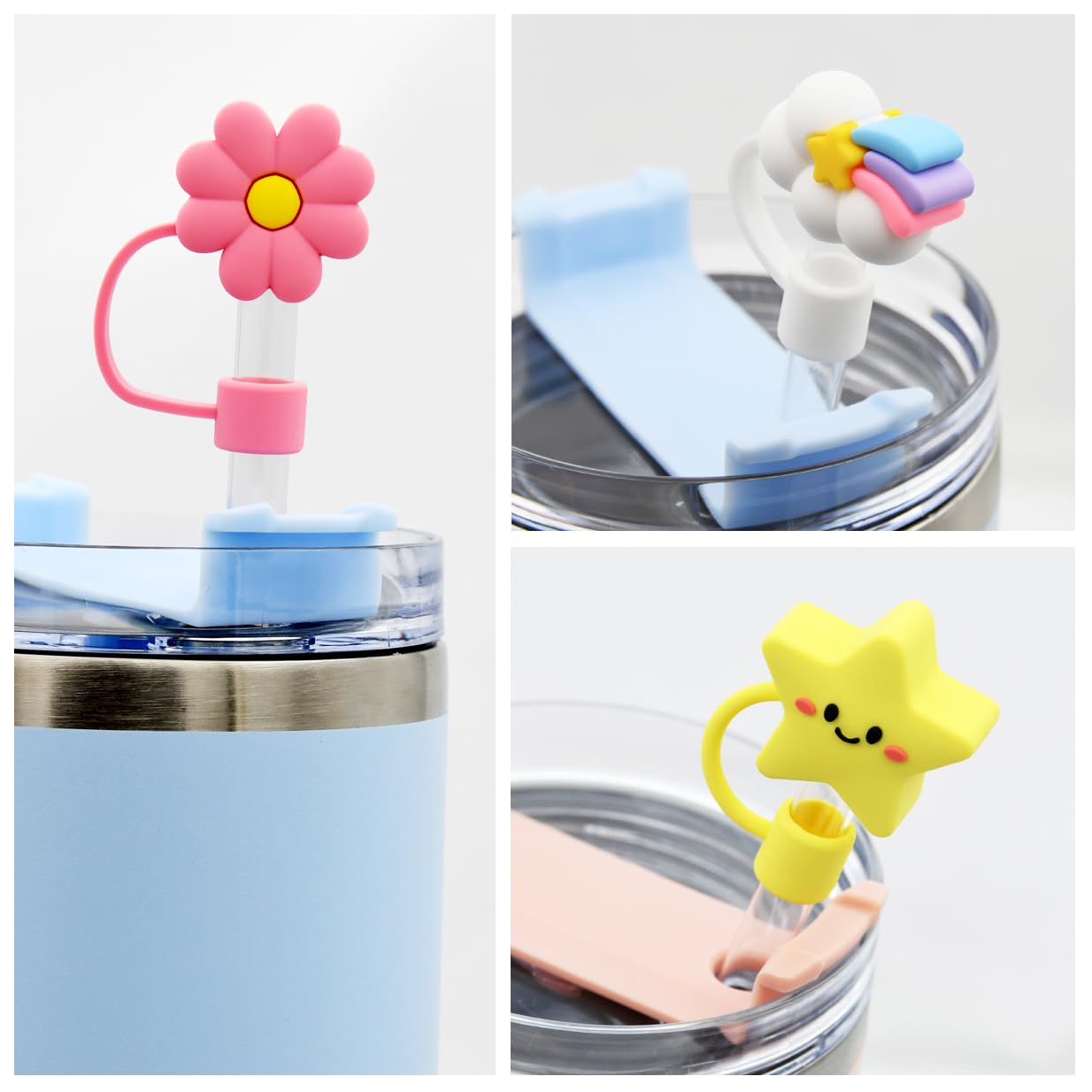 Straw Cover Cap for Stanley Cup Straw Topper Compatible for 30&40 Oz Tumbler with Handle 10mm 0.4in Dust-Proof Reusable Straw Tips Lids Straw Tip Covers for Christmas Gifts