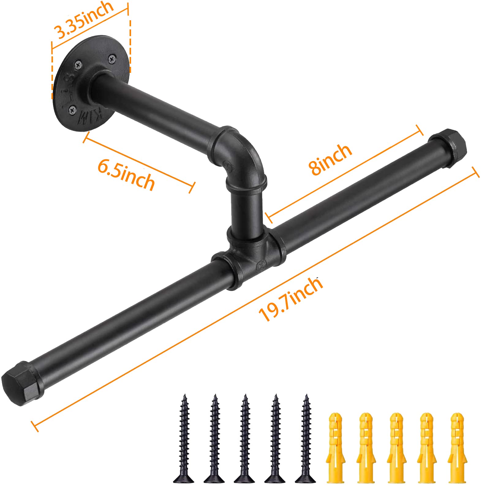 Elibbren Industrial Pipe Floating Clothing Rack Wall Mounted  Commercial or Residential Wardrobe Clothes Display  Heavy Duty Rustic Vintage Steel Black Metal Garment Bracket Frame  1 Pack
