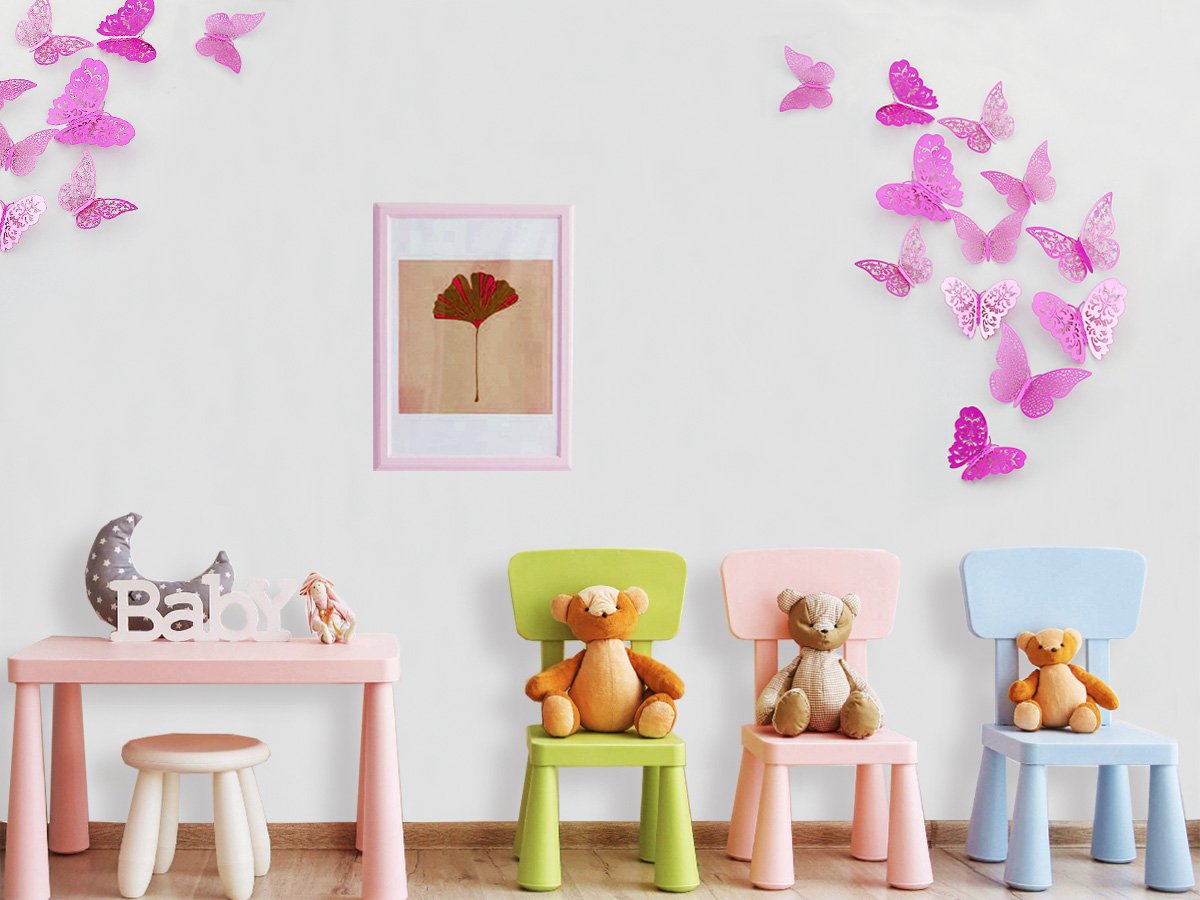 pinkblume Purple Butterfly Decorations Stickers 3D Butterfies Wall Decor DIY Home Decorations Removable Wall Decals Murals for Home Living Room Babys Bedroom Showcase Nursery Art Decor(36PCS)