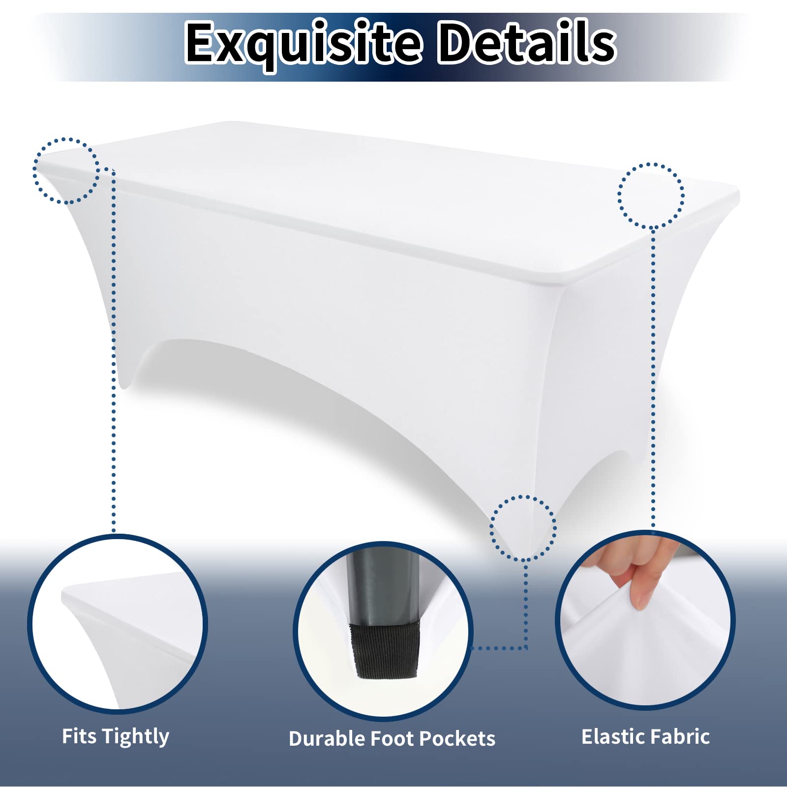Purefit Spandex White Table Covers 6Ft Fitted Table Clothes For 6 Foot Rectangle Tables, Elastic Massage Table Cover, Stretch Wr