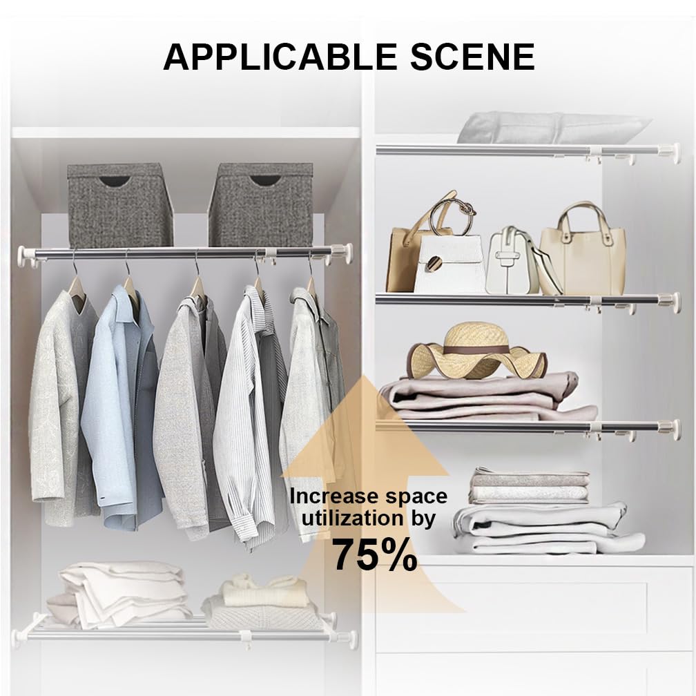 Hershii 1shelves Tension Shelf Expandable Rod closet System Heavy Duty clothes Hanger Adjustable DIY Storage Organizer Shoe Rack
