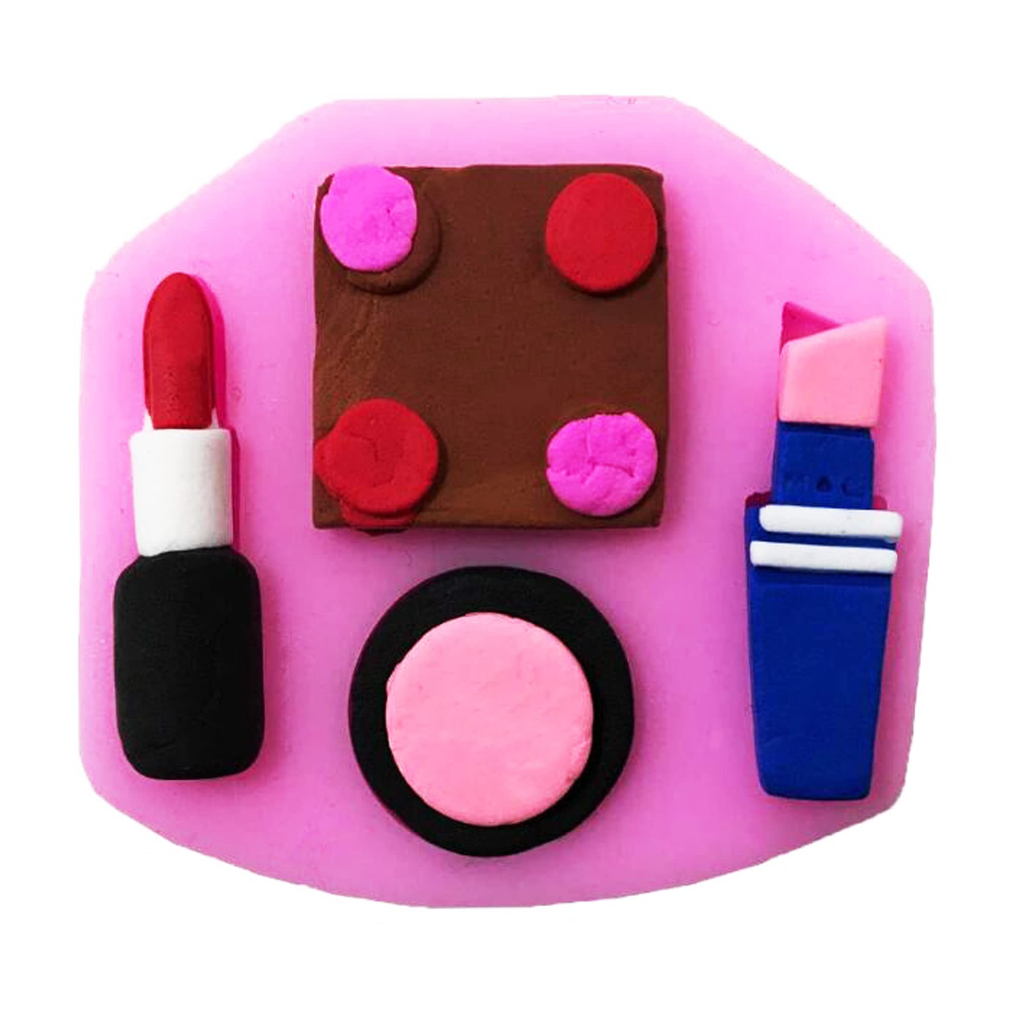 Woohome 14 Pcs Makeup Theme Silicone Moulds, 5 Pcs Lipstick Fondant Candy Mould 3D Fondant Cake Mould For Resin And 9 Pcs Cake C